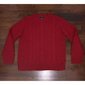 Vintage Cherokee Sweater Mens Medium Lambswool Blend Cable Knit Red Speckle